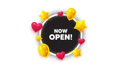 Aufkleber - now open picture frame banner. circle photo frame. now open tag. promotion new business sign. welcom