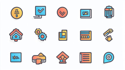 Poster - Colorful vector icon set design elements for web ui ux design mobile app development and graphic design projects