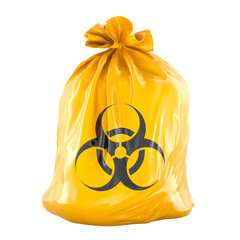 Poster - Yellow full garbage bag with bio hazard sign, 3D rendering isolated on transparent background