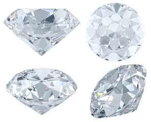 Poster - Sparkling Diamonds, clear gemstones. Top, side and front views. 3D rendering isolated on transparent background