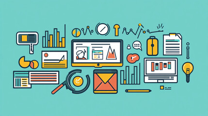 Poster - Data analytics and business intelligence illustration for marketing and seo optimization use case