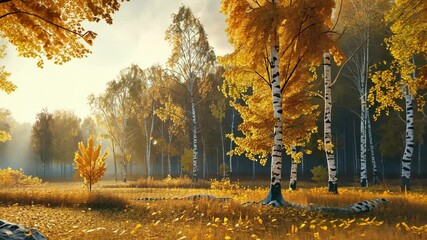 Wall Mural - Golden light on autumn trees