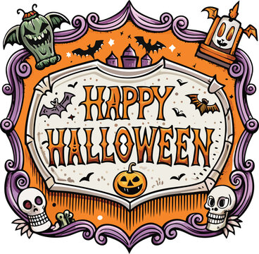 Creepy Halloween frame in the middle silhouette vector Happy Halloween Day