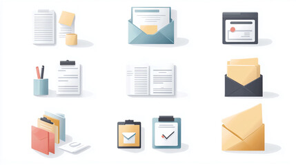 Poster - Office documents and stationery vector icons for business and organization tasks and projects design