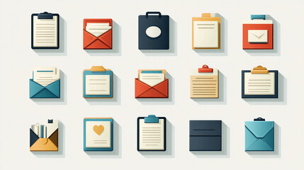 Poster - Flat design office stationery icons set for business documents and communication vector illustration