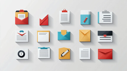 Poster - Flat design icon set for business and communication email document note clip board stationery and more