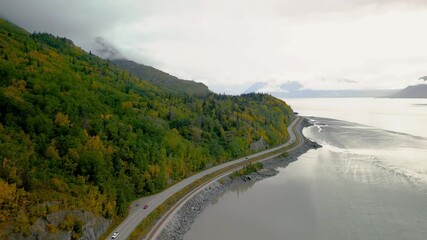 Wall Mural - aerial view of scenic seward highway in alaska at turning arm .