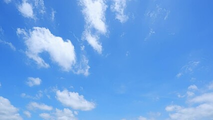 Wall Mural - A time lapse video captures the fluffy white clouds across a radiant blue sky. Atmospheric circulation concept. Cloud background.
