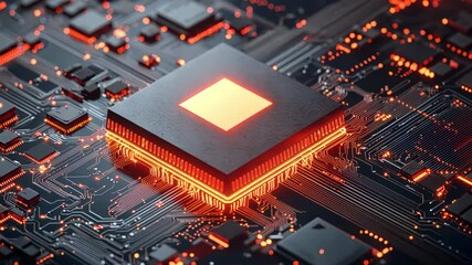 Poster - Futuristic Circuit Board with Glowing Processor Chip