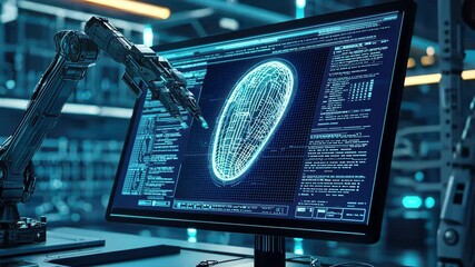 Poster - Robotic Arm Analyzing Data on Modern Computer Screen