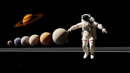 Poster - Astronaut Floats in Space With Planets in Perfect Alignment Generative AI