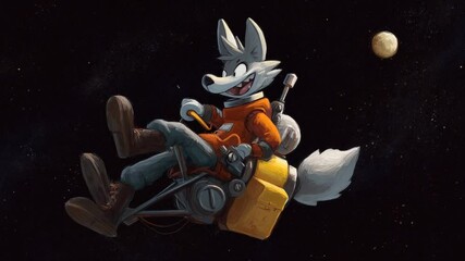 Poster - Astronaut Puppy Explores Outer Space While Repairing a Spaceship Generative AI
