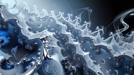 Aufkleber - digital artwork featuring an abstract, fractal design with a symmetrical layout, pyramid-like structure composed of intricate, swirling patterns and curves, resembling metallic filigree