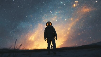 Poster - Astronaut Explores Colorful Galaxies on Distant Planet Surface Generative AI