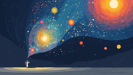 Poster - Astronaut Exploring Colorful Galaxies on a Distant Planet Surface Generative AI