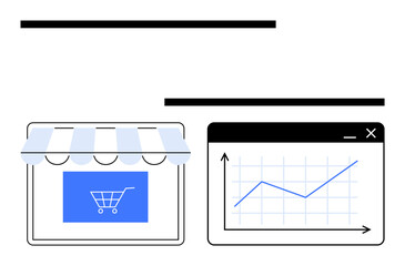 Poster - online storefront with cart icon and analytics dashboard showing a rising graph. ideal for e-commerc
