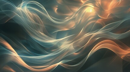 Aufkleber - Abstract digital artwork featuring a dynamic composition of flowing, intertwined lines and curves consisting of soft blues, warm golds, and subtle hints of white