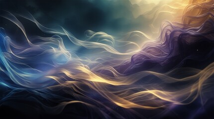 Aufkleber - Abstract digital artwork featuring a dynamic composition of flowing, intertwined lines and curves consisting of soft blues, warm golds, and subtle hints of white