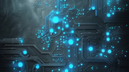 Aufkleber - Abstract Circuit Board With Glowing Blue Lights and Futuristic Design