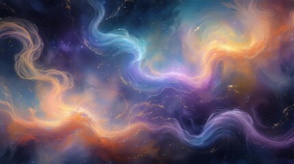 Poster - Cosmic Nebula with Vibrant Colors and Swirling Light Patterns Abstract Background
