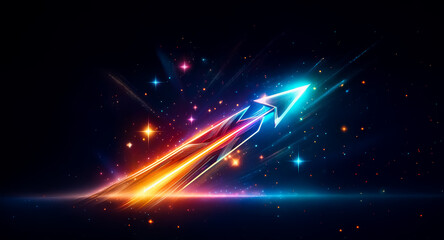 Aufkleber - a vibrant, illuminated arrow streaks upwards in a dark, star-speckled space. the arrow's dynamic col
