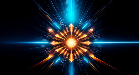 Aufkleber - abstract digital art featuring a radiant, glowing sphere at the center, emitting vibrant blue and or