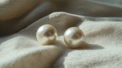 Poster - Artistic pearl earring layout using natural lighting over a pale background, minimalist elegance, no people