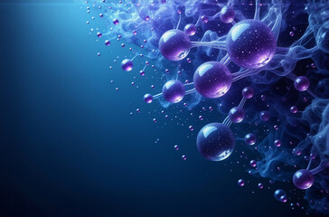 Poster - Abstract purple spheres linked by lines on a dark blue background. It evokes a molecular structure, science, or a futuristic idea.