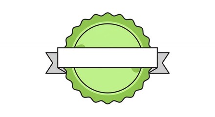 Poster - Green badge with banner illustration for label, promotion and decoration element design, vintage style vector, isolated on white background, certificate graphic