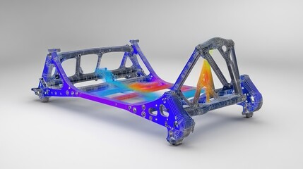 Poster - Engineering simulation software showing stress analysis on metal frame, no people