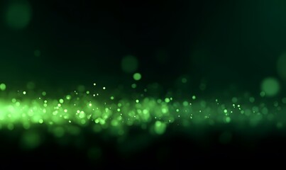 Wall Mural - green and black background, green glowing light particles, generative ai