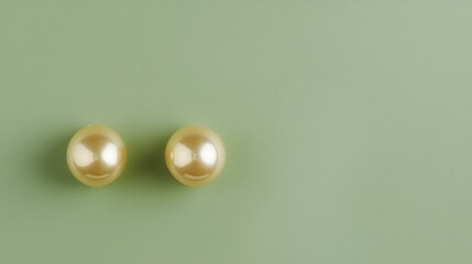 Poster - Isolated pearl earrings placed neatly on a soft olive green background, calm and modern presentation, no people