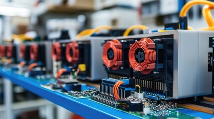 Poster - Power electronics lab with DC-DC converter and heat sinks placed on test board