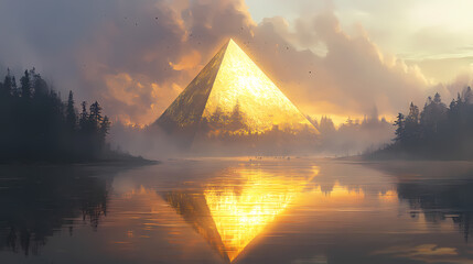 Wall Mural - calm lake golden pyramid