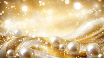 Poster - Spherical pearls in spiral path on pale gold background, luxury motif with shine and texture, no people