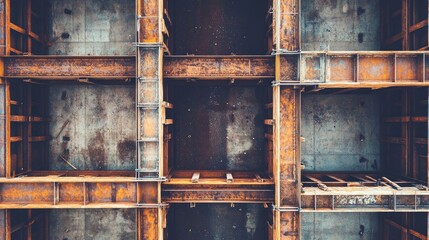 Poster - Structural steel beams and load-bearing calculations on construction site, no people