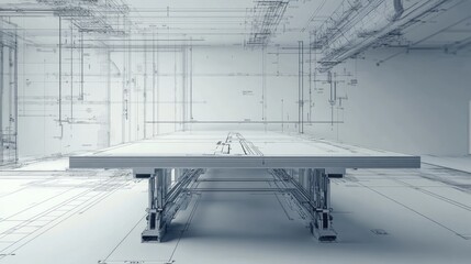 Poster - Table with blueprint showing vertical transportation system in a skyscraper, no people