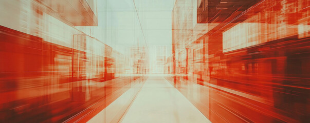 Poster - A blurry image of a city street with a red background. The image is abstract and has a sense of motion