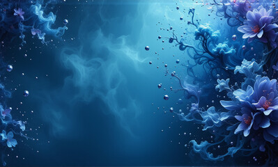 Aufkleber - blue flowers and ethereal smoky wisps gracefully intertwine against a deep blue backdrop, creating a