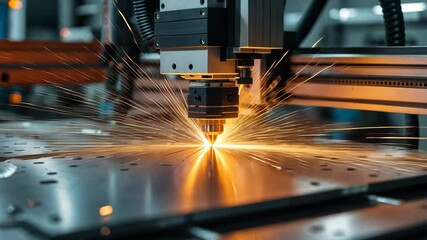 Poster - Macro videograph of metal engraving cuts. Conceptual backdrop of modern industrial technology.