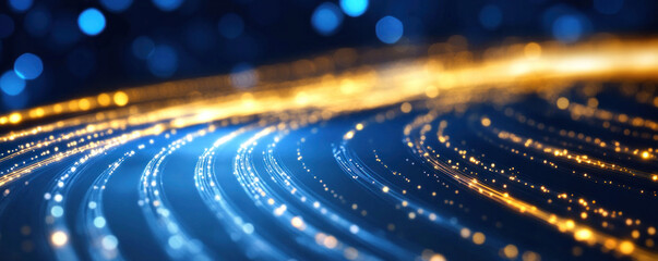 Poster - A blue and yellow line of sparkles is displayed in the image. The blue and yellow line of sparkles is a representation of a wave, with the blue