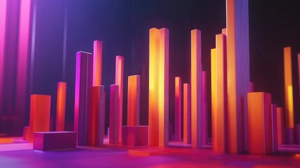 Fototapete - A dynamic shot of a D bar chart with animated bars rising and falling, showcasing real-time data changes and interactive data visualization.