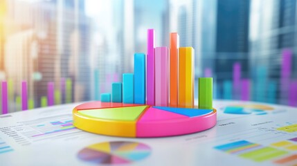 Fototapete - A high-resolution image of a D pie chart with colorful segments, displaying various data proportions and set against a clean, modern background.