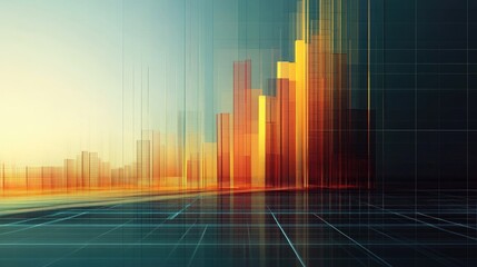 Poster - A side view of a D bar chart with translucent bars and a grid background, illustrating detailed data analysis and complex information in an engaging format.
