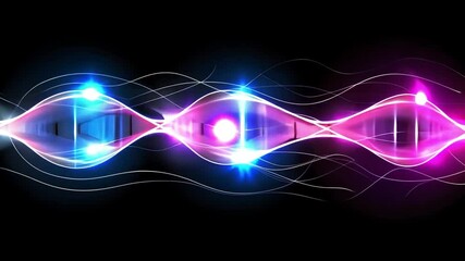 Poster - abstract light waves vibrant display of colors in pink, blue, and white against dark background, evo