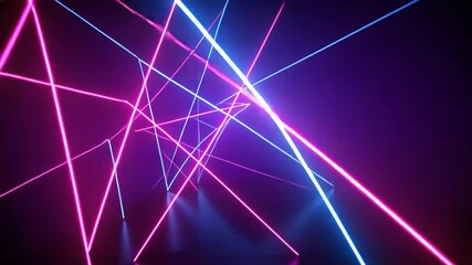 Poster - vibrant neon lights illuminate dark space with abstract geometric patterns, blending pink and blue h