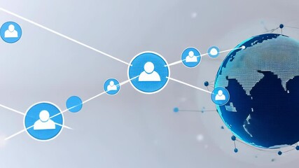 Aufkleber - A digital representation of global connections, featuring user icons linked to a globe. Illustrates the concept of worldwide communication , networking with a user focus. Modern , futuristic design.
