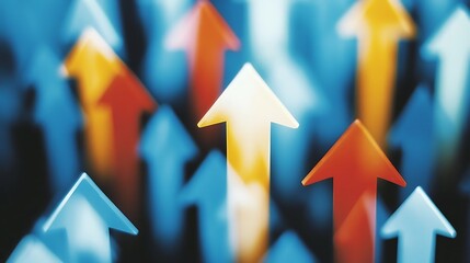 Poster - Abstract upward trend graphic.  Colorful arrows pointing upwards on a dark background