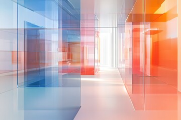 Poster - Abstract Architecture: Glass Structure with Blue and Orange Tones Light and Shadow