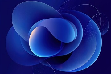 Poster - Abstract blue swirl design with curves lines and light gradients on a dark backdrop